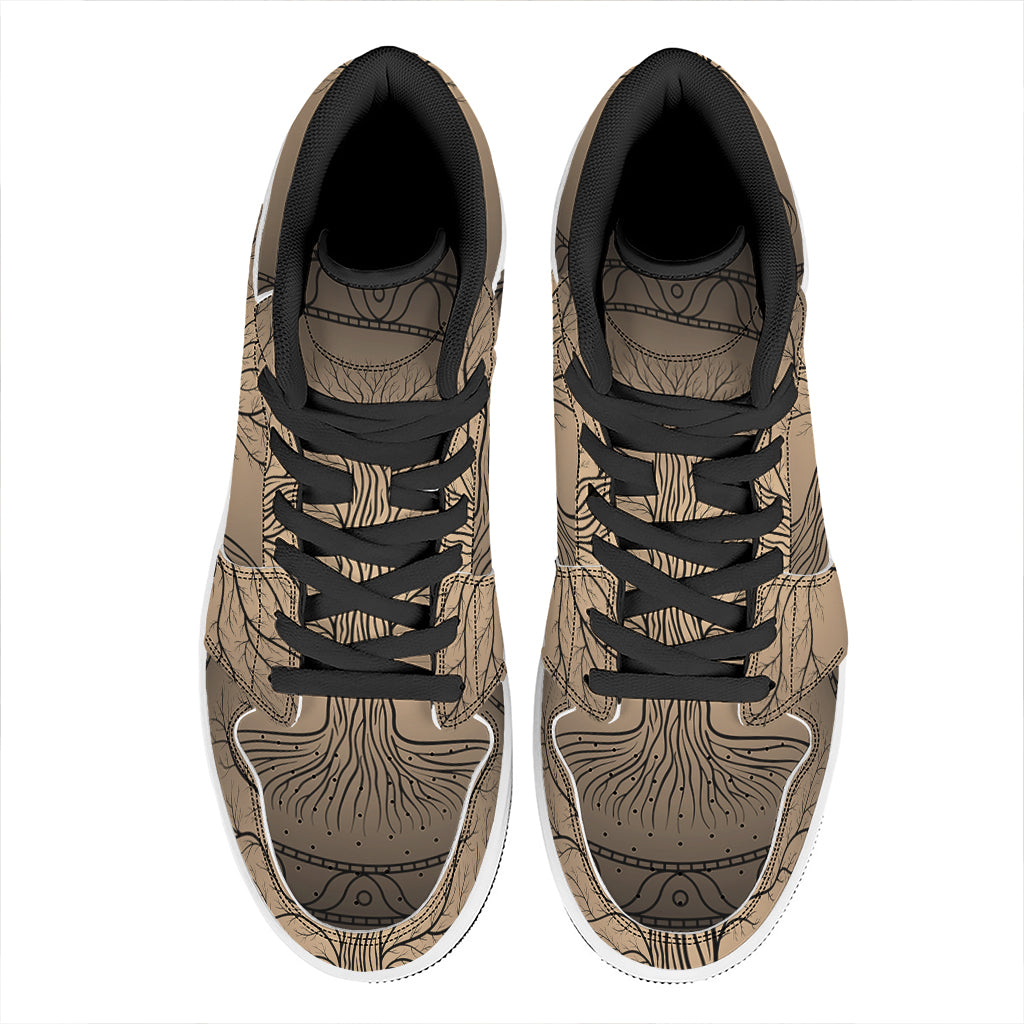 Ancient Yggdrasil Tree Print High Top Leather Sneakers