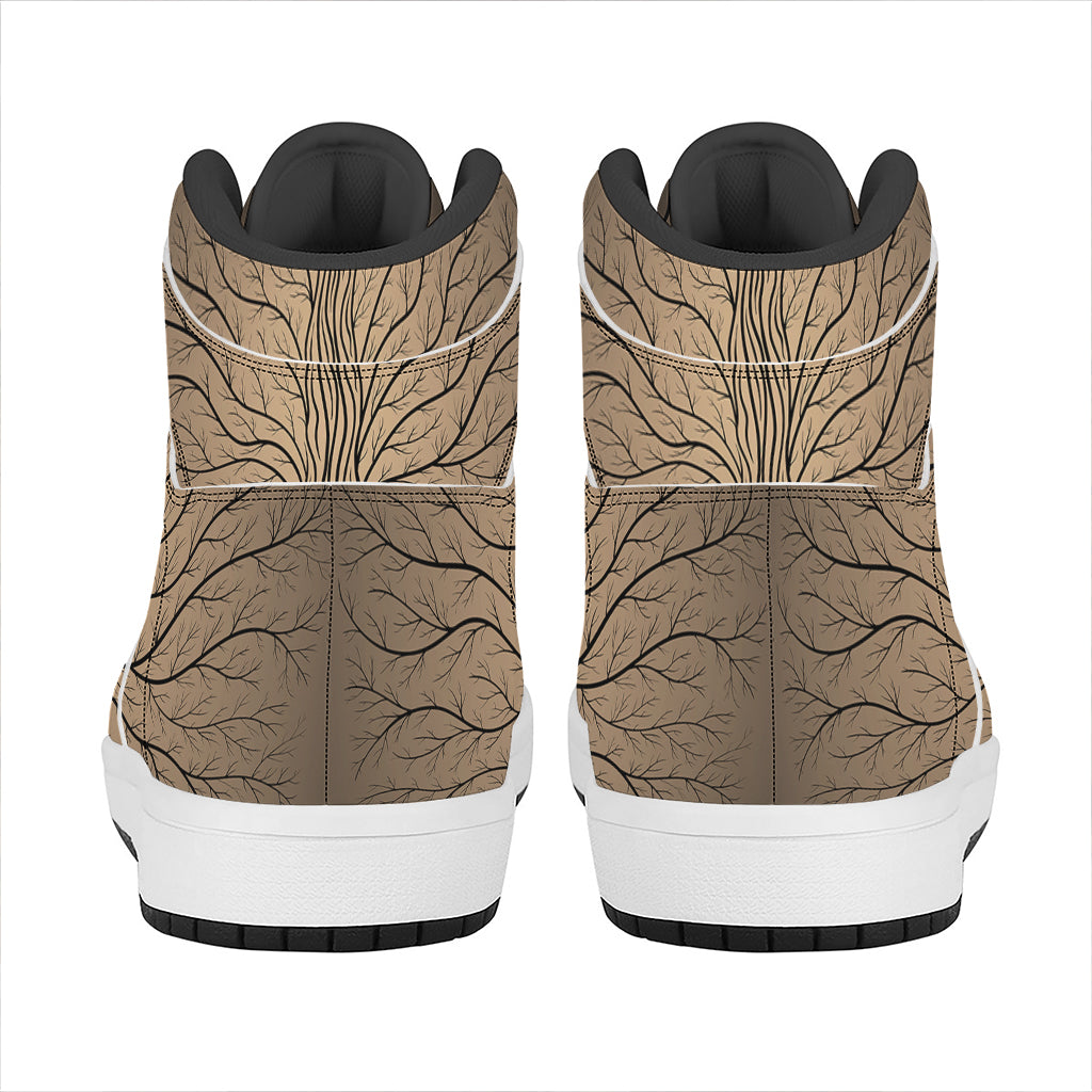 Ancient Yggdrasil Tree Print High Top Leather Sneakers