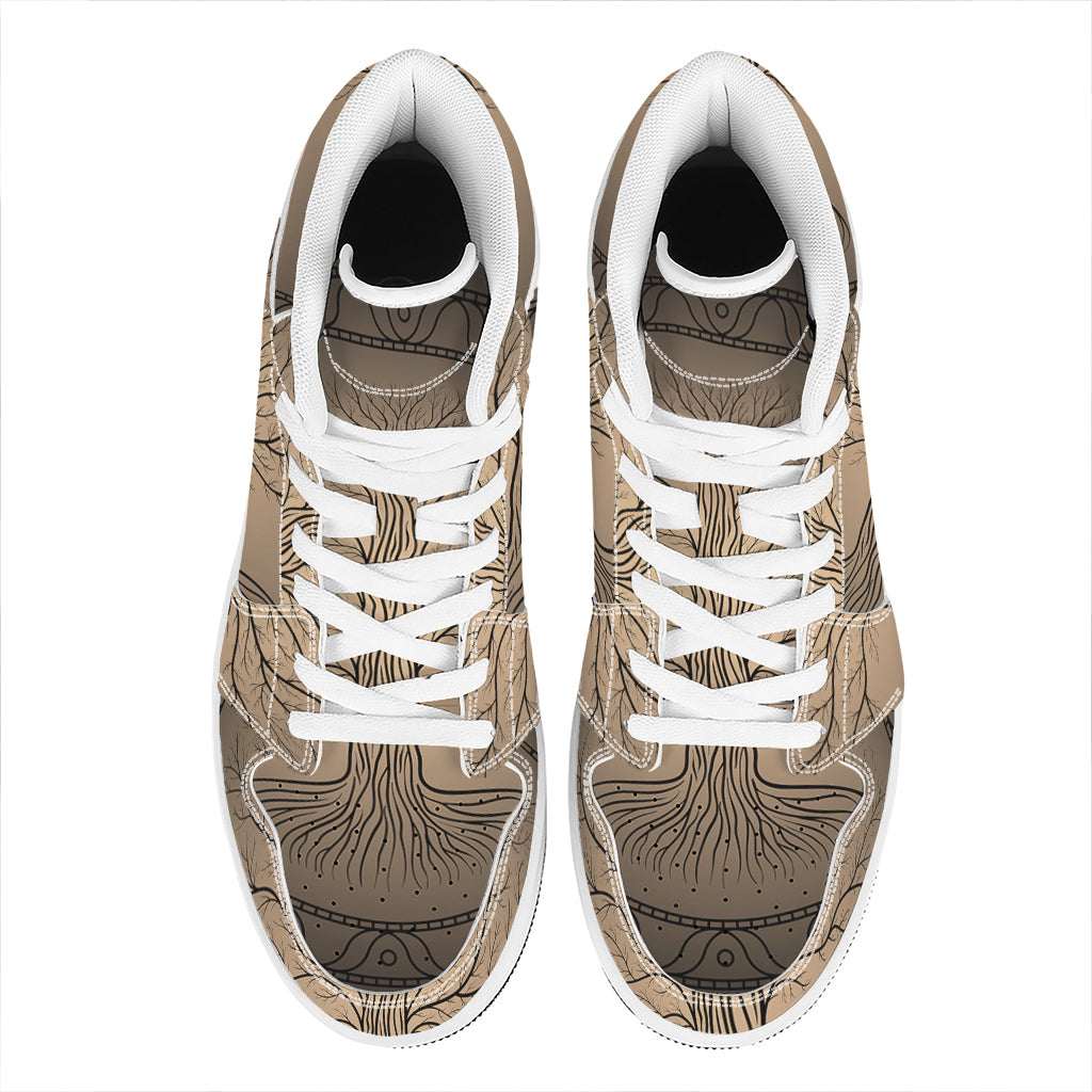 Ancient Yggdrasil Tree Print High Top Leather Sneakers