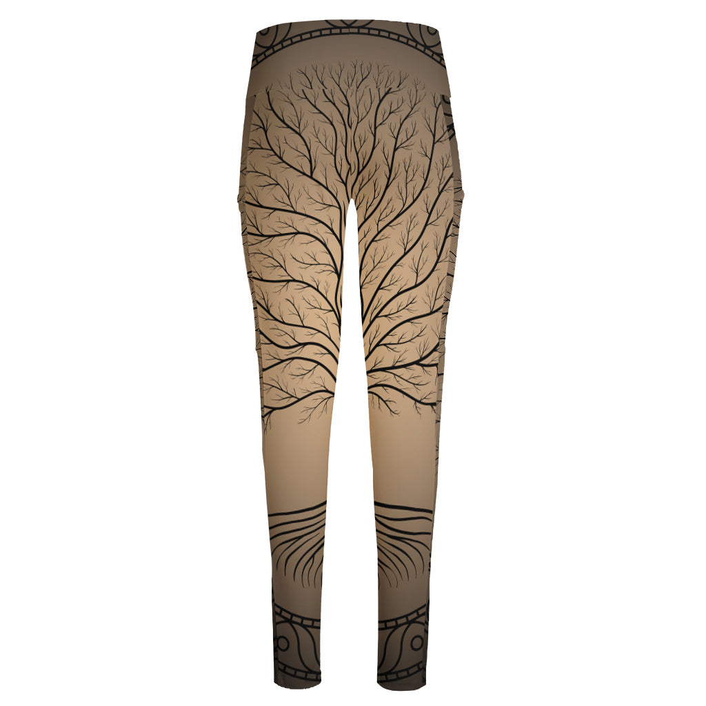Ancient Yggdrasil Tree Print High-Waisted Pocket Leggings