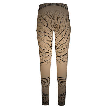 Ancient Yggdrasil Tree Print High-Waisted Pocket Leggings