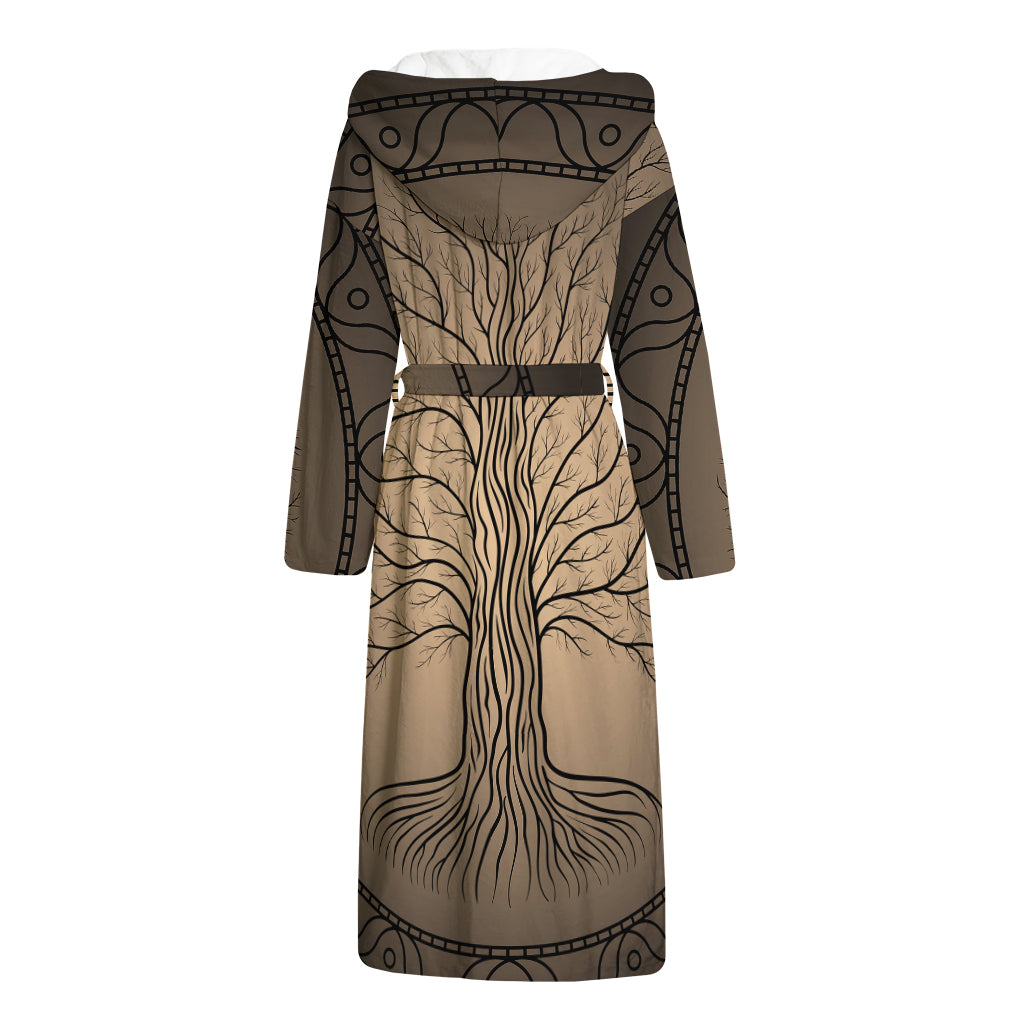 Ancient Yggdrasil Tree Print Hooded Bathrobe