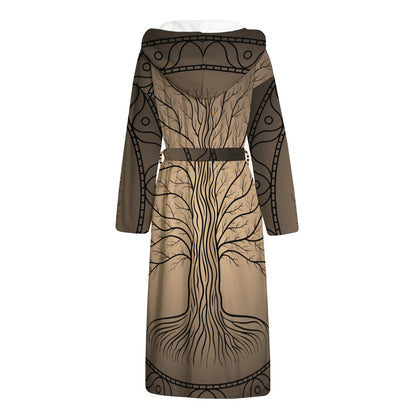 Ancient Yggdrasil Tree Print Hooded Bathrobe