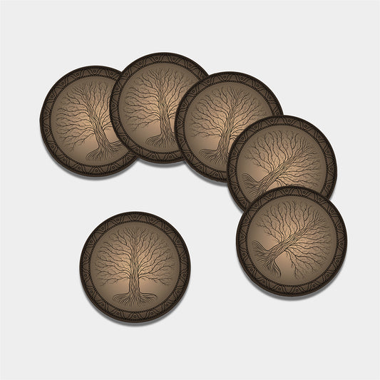 Ancient Yggdrasil Tree Print Leather Coaster Set