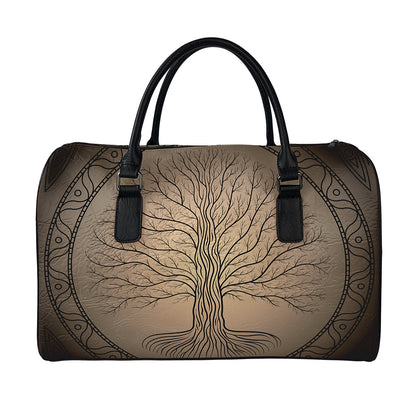 Ancient Yggdrasil Tree Print Leather Duffle Bag