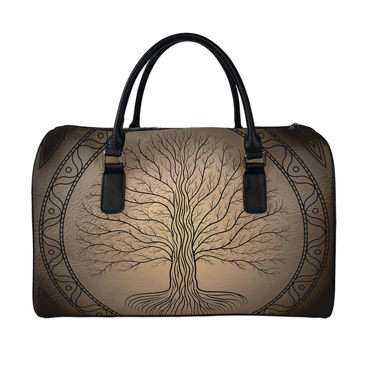 Ancient Yggdrasil Tree Print Leather Duffle Bag
