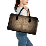 Ancient Yggdrasil Tree Print Leather Duffle Bag