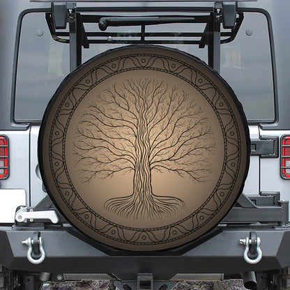 Ancient Yggdrasil Tree Print Leather Spare Tire Cover