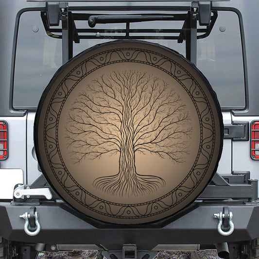 Ancient Yggdrasil Tree Print Leather Spare Tire Cover