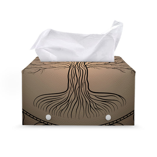 Ancient Yggdrasil Tree Print Leather Tissue Box Cover