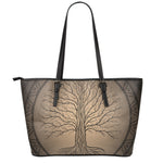 Ancient Yggdrasil Tree Print Leather Tote Bag