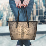 Ancient Yggdrasil Tree Print Leather Tote Bag