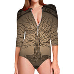 Ancient Yggdrasil Tree Print Long Sleeve Swimsuit
