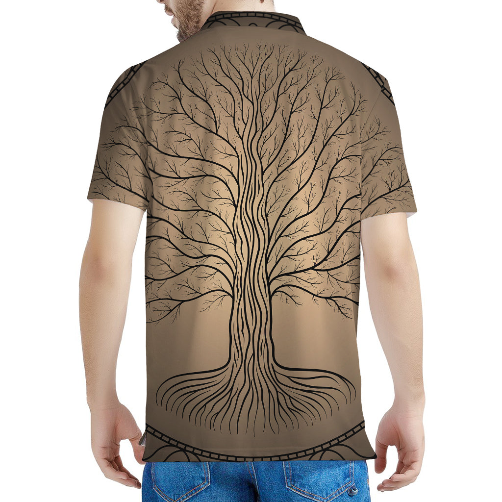 Ancient Yggdrasil Tree Print Men's Polo Shirt