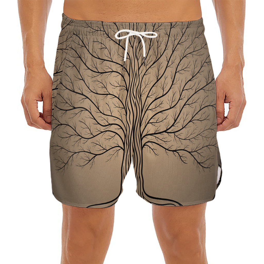 Ancient Yggdrasil Tree Print Men's Split Running Shorts