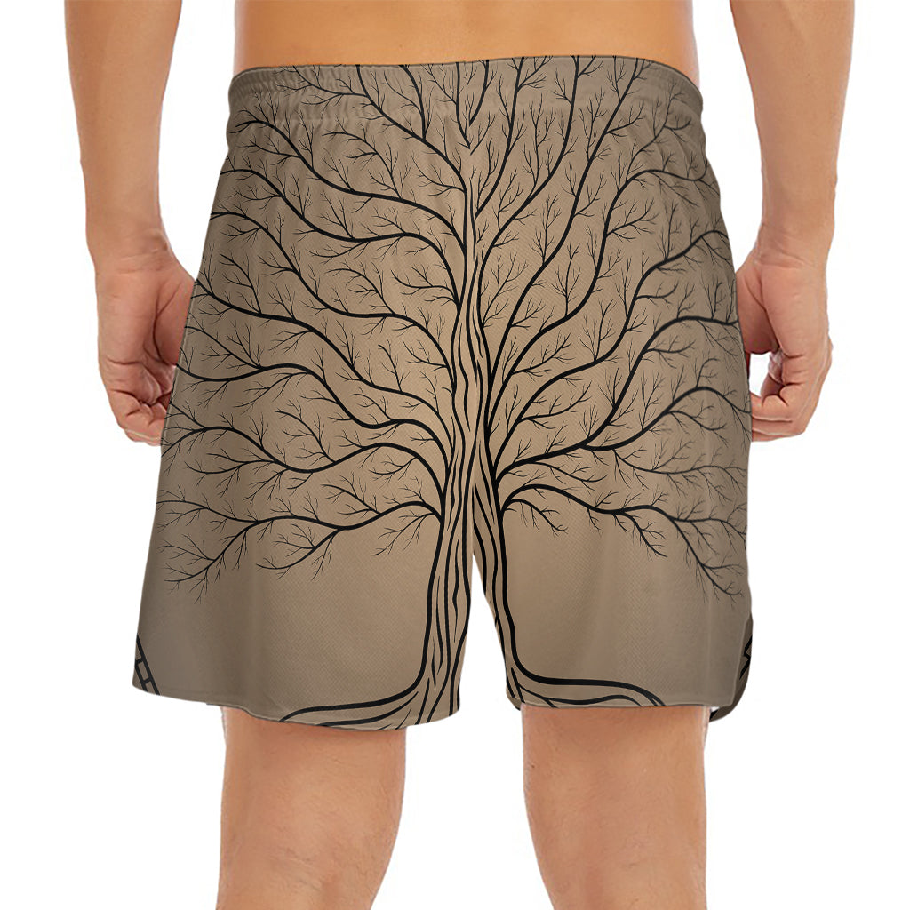 Ancient Yggdrasil Tree Print Men's Split Running Shorts