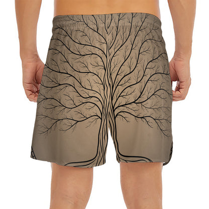 Ancient Yggdrasil Tree Print Men's Split Running Shorts