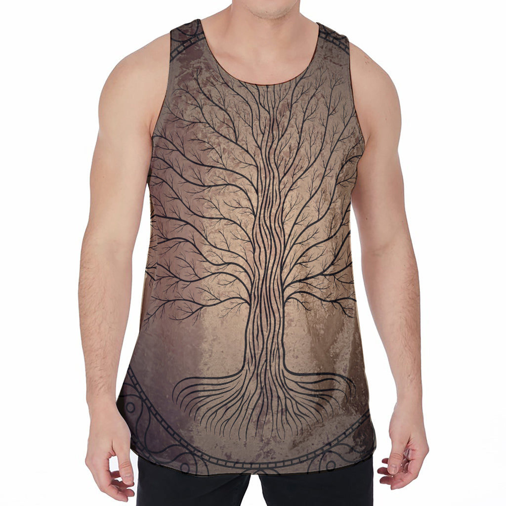 Ancient Yggdrasil Tree Print Men's Velvet Tank Top