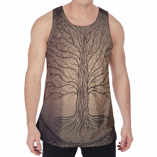 Ancient Yggdrasil Tree Print Men's Velvet Tank Top