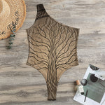 Ancient Yggdrasil Tree Print One Shoulder Bodysuit