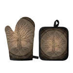 Ancient Yggdrasil Tree Print Oven Mitt And Pot Holder Set