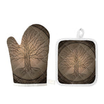 Ancient Yggdrasil Tree Print Oven Mitt And Pot Holder Set