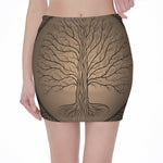 Ancient Yggdrasil Tree Print Pencil Mini Skirt