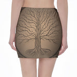 Ancient Yggdrasil Tree Print Pencil Mini Skirt