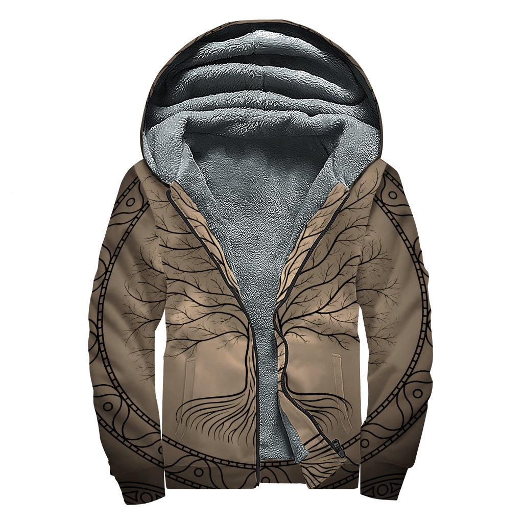 Ancient Yggdrasil Tree Print Sherpa Lined Zip Up Hoodie