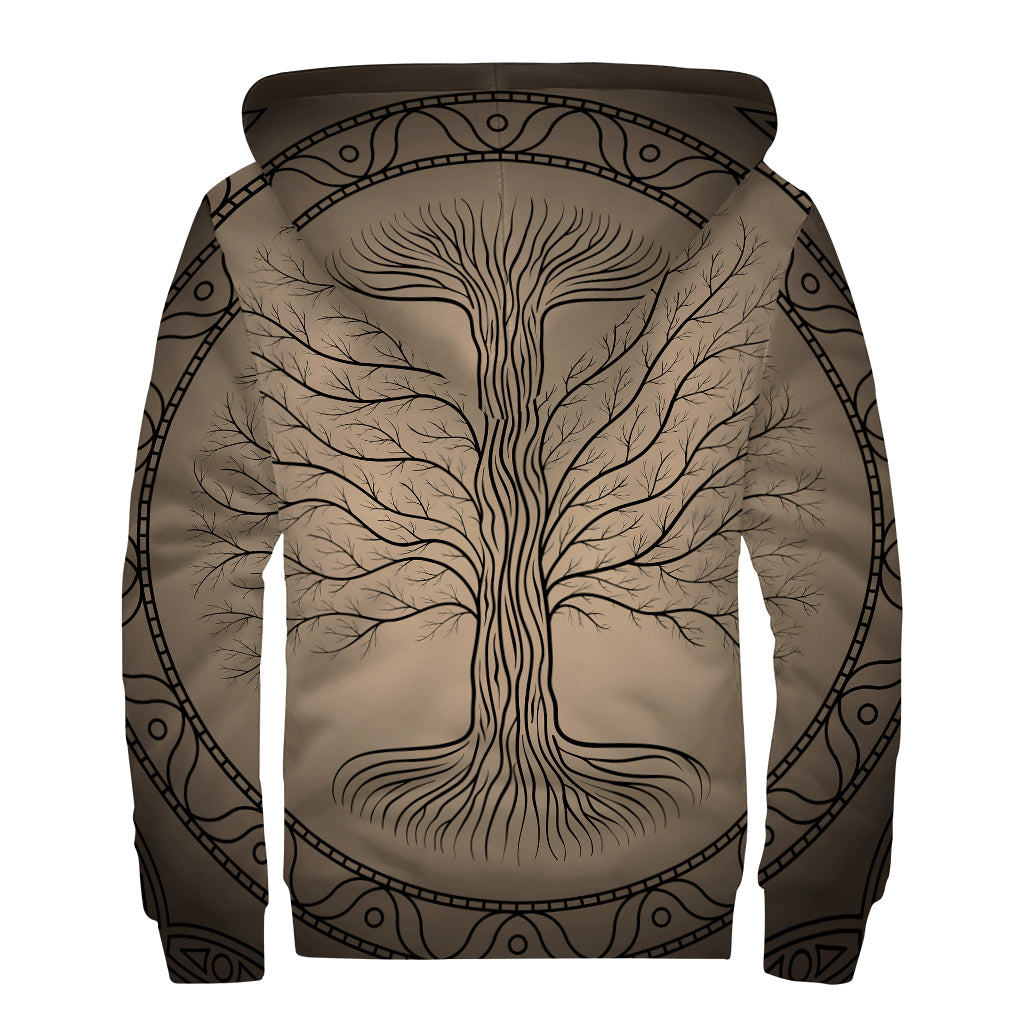 Ancient Yggdrasil Tree Print Sherpa Lined Zip Up Hoodie
