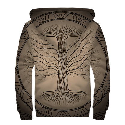 Ancient Yggdrasil Tree Print Sherpa Lined Zip Up Hoodie
