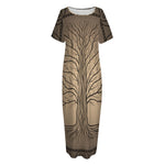 Ancient Yggdrasil Tree Print Short Sleeve Long Nightdress