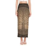 Ancient Yggdrasil Tree Print Side Slit Maxi Skirt