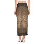 Ancient Yggdrasil Tree Print Side Slit Maxi Skirt