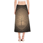 Ancient Yggdrasil Tree Print Side Slit Midi Skirt