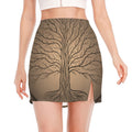 Ancient Yggdrasil Tree Print Side Slit Mini Skirt