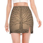 Ancient Yggdrasil Tree Print Side Slit Mini Skirt