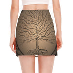 Ancient Yggdrasil Tree Print Side Slit Mini Skirt
