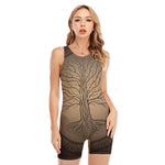 Ancient Yggdrasil Tree Print Sleeveless One Piece Swimsuit