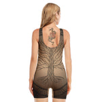 Ancient Yggdrasil Tree Print Sleeveless One Piece Swimsuit