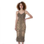 Ancient Yggdrasil Tree Print Slim Fit Midi Cami Dress