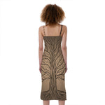Ancient Yggdrasil Tree Print Slim Fit Midi Cami Dress
