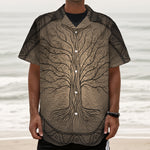 Ancient Yggdrasil Tree Print Textured Short Sleeve Shirt
