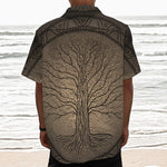 Ancient Yggdrasil Tree Print Textured Short Sleeve Shirt