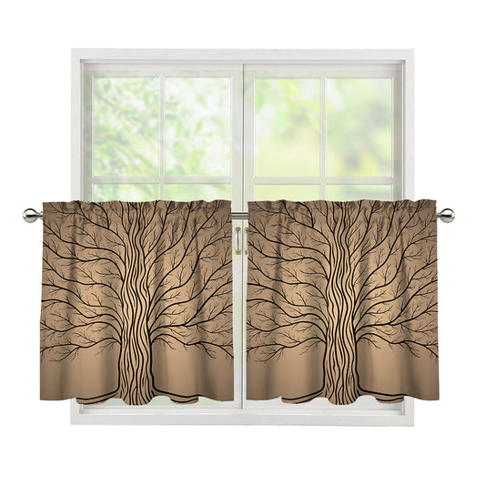 Ancient Yggdrasil Tree Print Tier Curtains