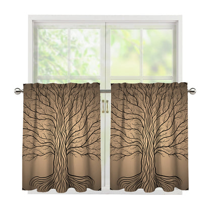 Ancient Yggdrasil Tree Print Tier Curtains