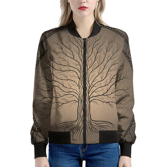 Ancient Yggdrasil Tree Print Women's Bomber Jacket