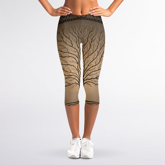 Ancient Yggdrasil Tree Print Women's Capri Leggings