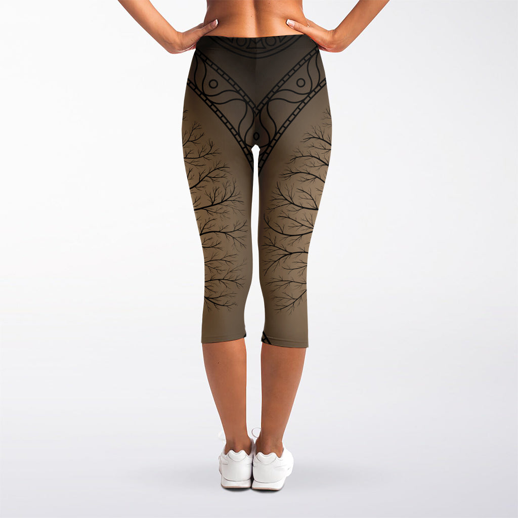 Ancient Yggdrasil Tree Print Women's Capri Leggings