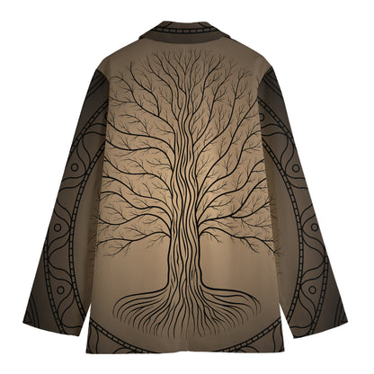 Ancient Yggdrasil Tree Print Women's Cotton Blazer